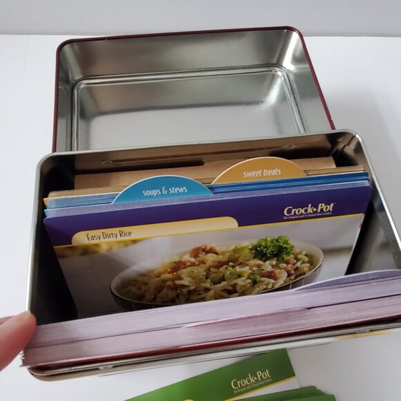 CROCK POT Tin Container Recipe Box Over 70 Different Recipes + Blank Cards Meals - Picture 7 of 11